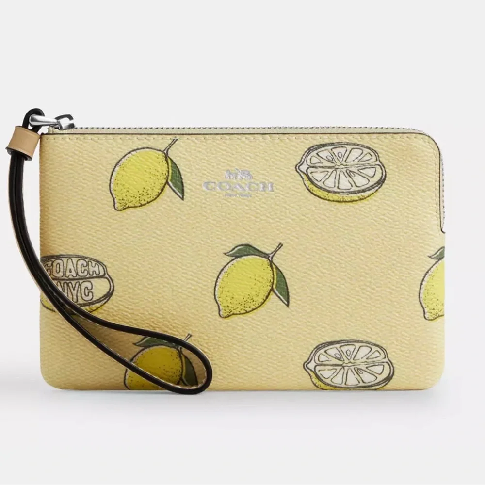 Coach Yellow Lemon Pattern Wristlet - Picture 1 of 2
